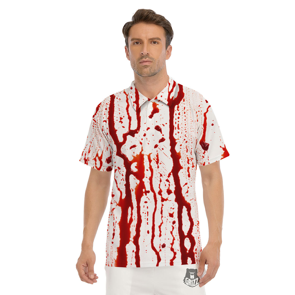 Blood Drip Print Men's Golf Shirts-grizzshop