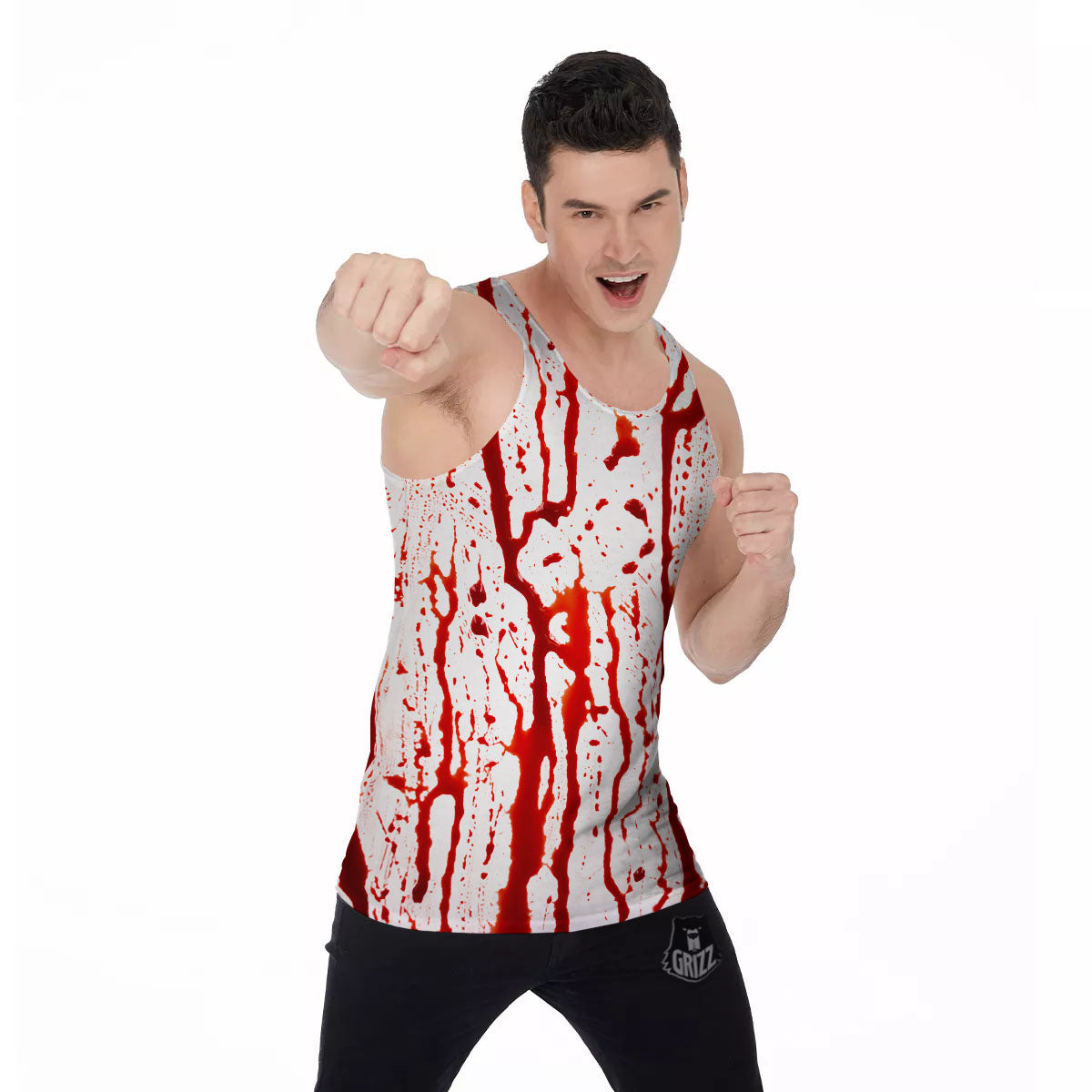 Blood Drip Print Men's Tank Top-grizzshop