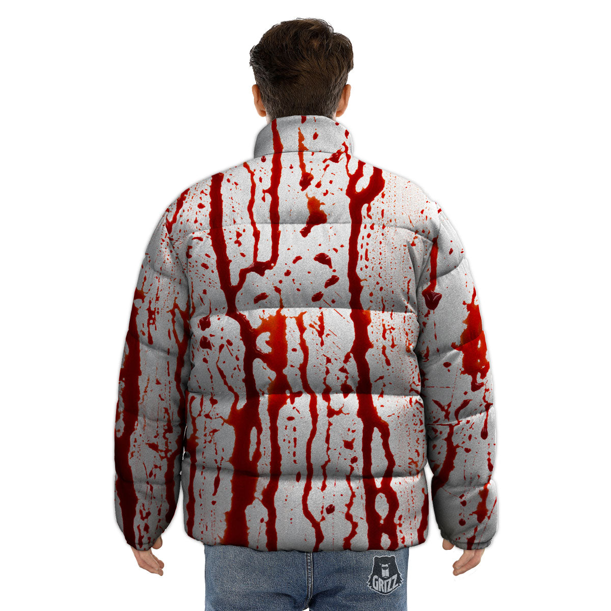 Blood Drip Print Puffer Jacket-grizzshop