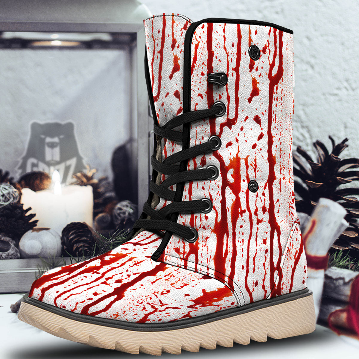 Blood Drip Print Snow Boots-grizzshop