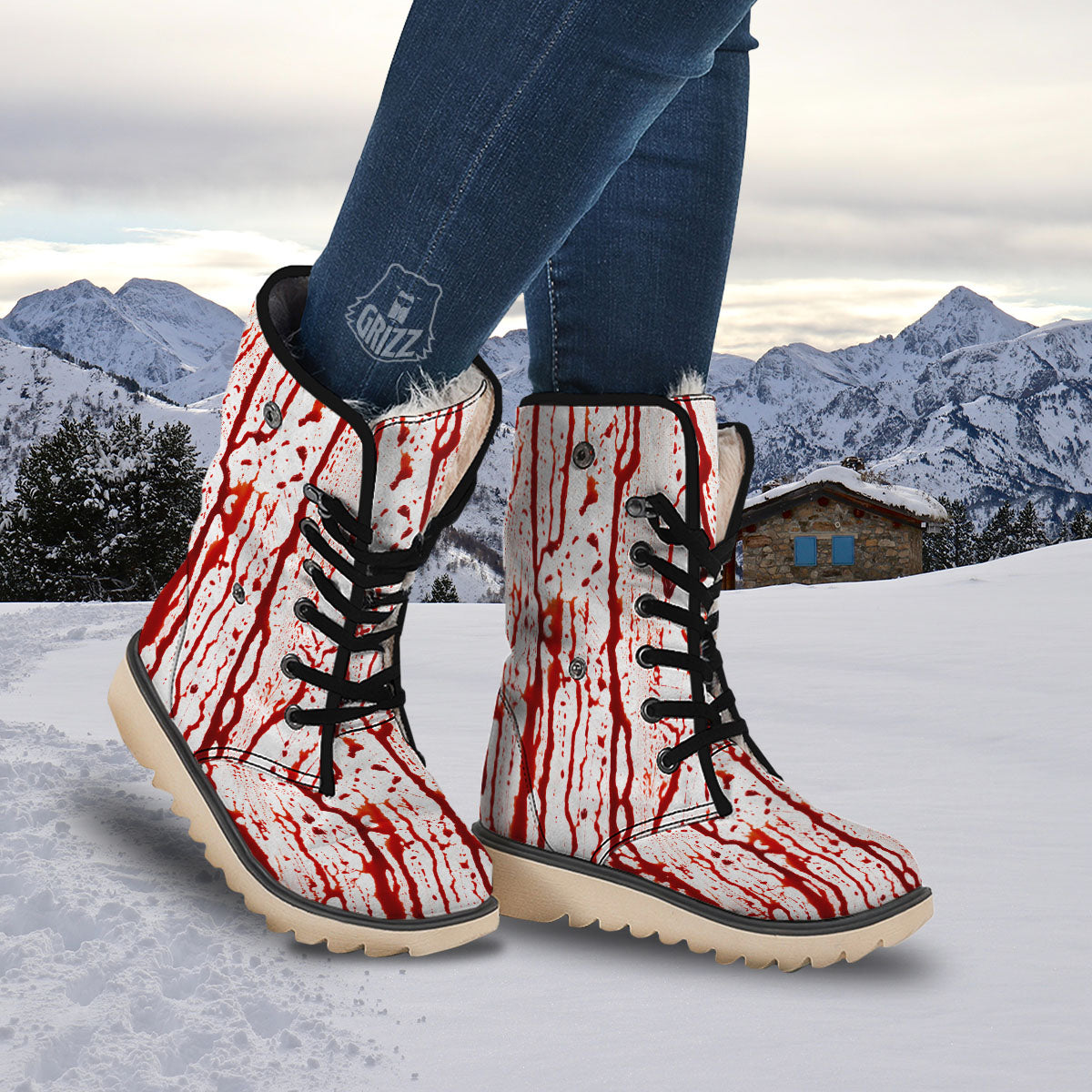 Blood Drip Print Snow Boots-grizzshop
