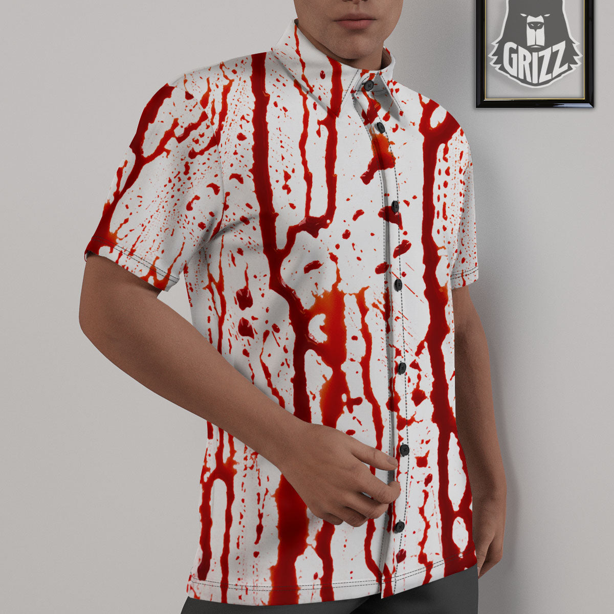Blood Drip Print Untucked Shirts-grizzshop
