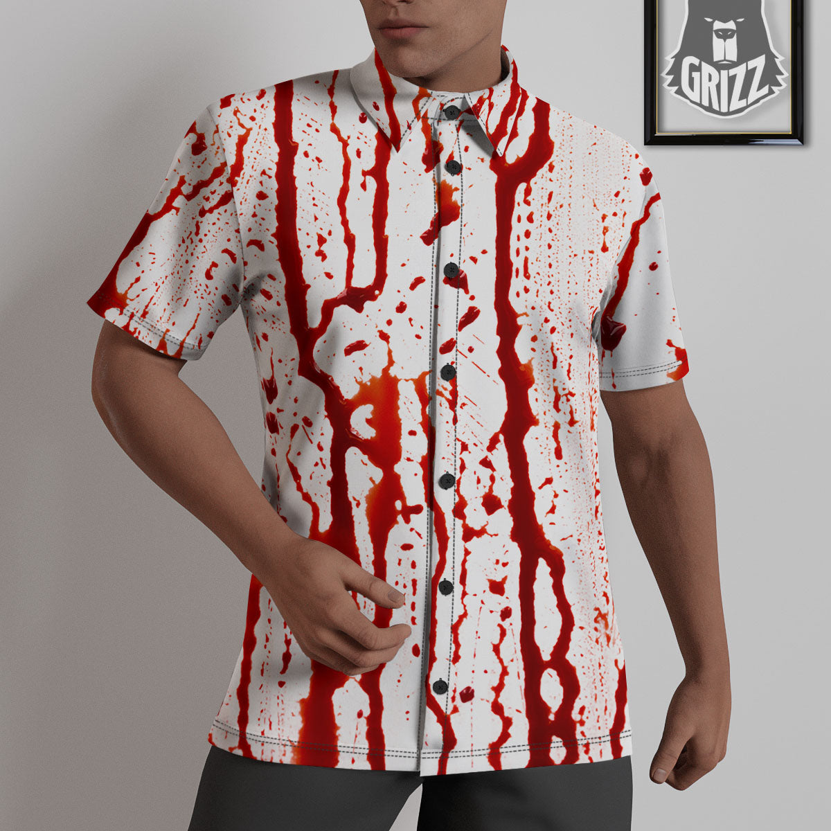 Blood Drip Print Untucked Shirts-grizzshop