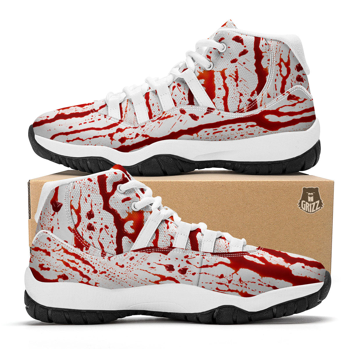 Blood Drip Print White Bball Shoes-grizzshop