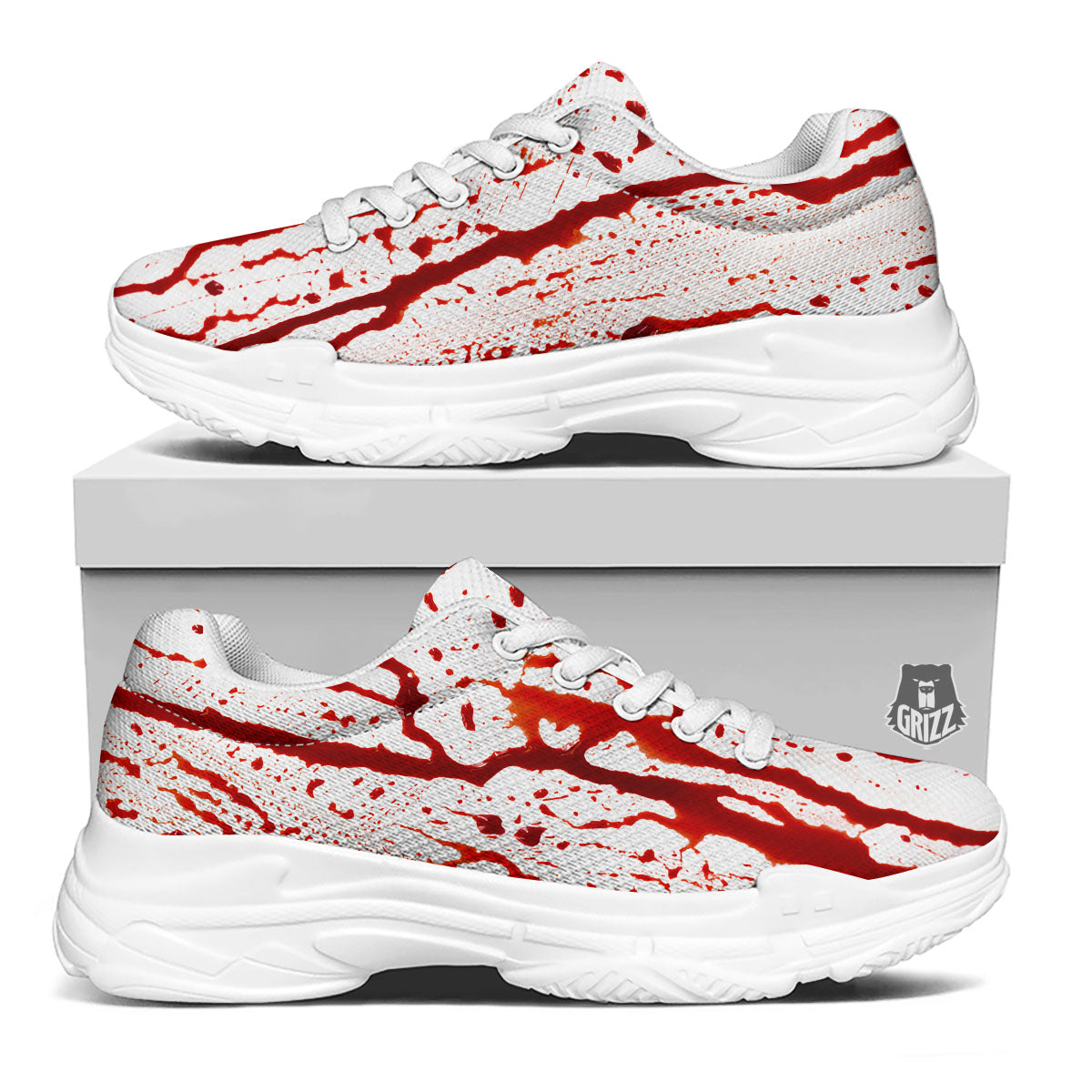 Blood Drip Print White Chunky Shoes-grizzshop