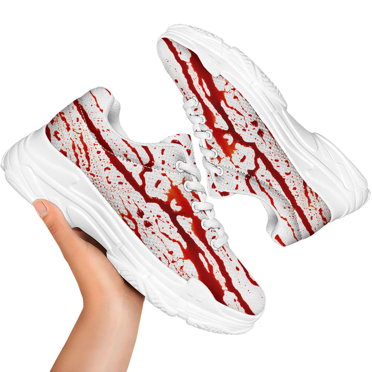 Blood Drip Print White Chunky Shoes-grizzshop