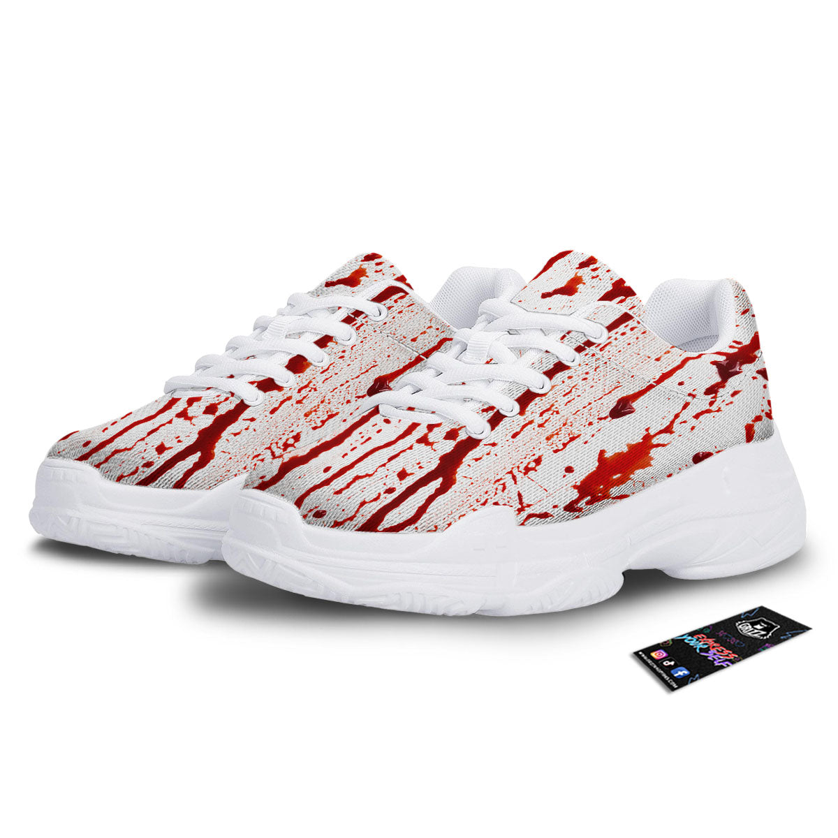 Blood Drip Print White Chunky Shoes-grizzshop