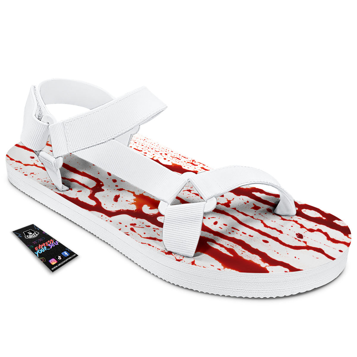 Blood Drip Print White Open Toe Sandals-grizzshop