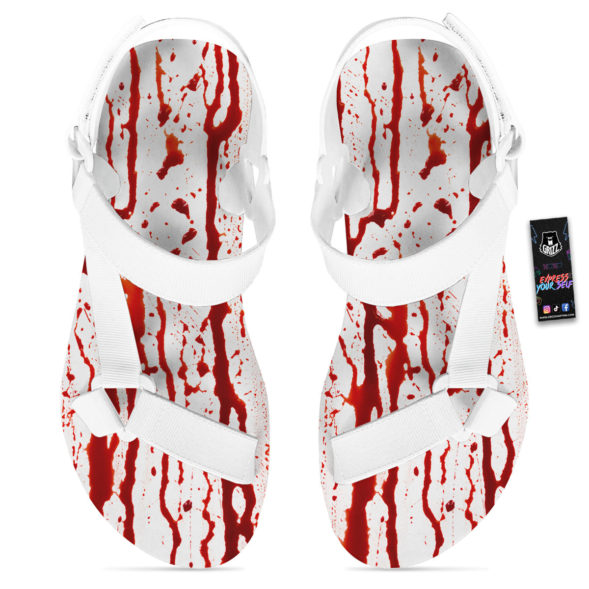 Blood Drip Print White Open Toe Sandals-grizzshop