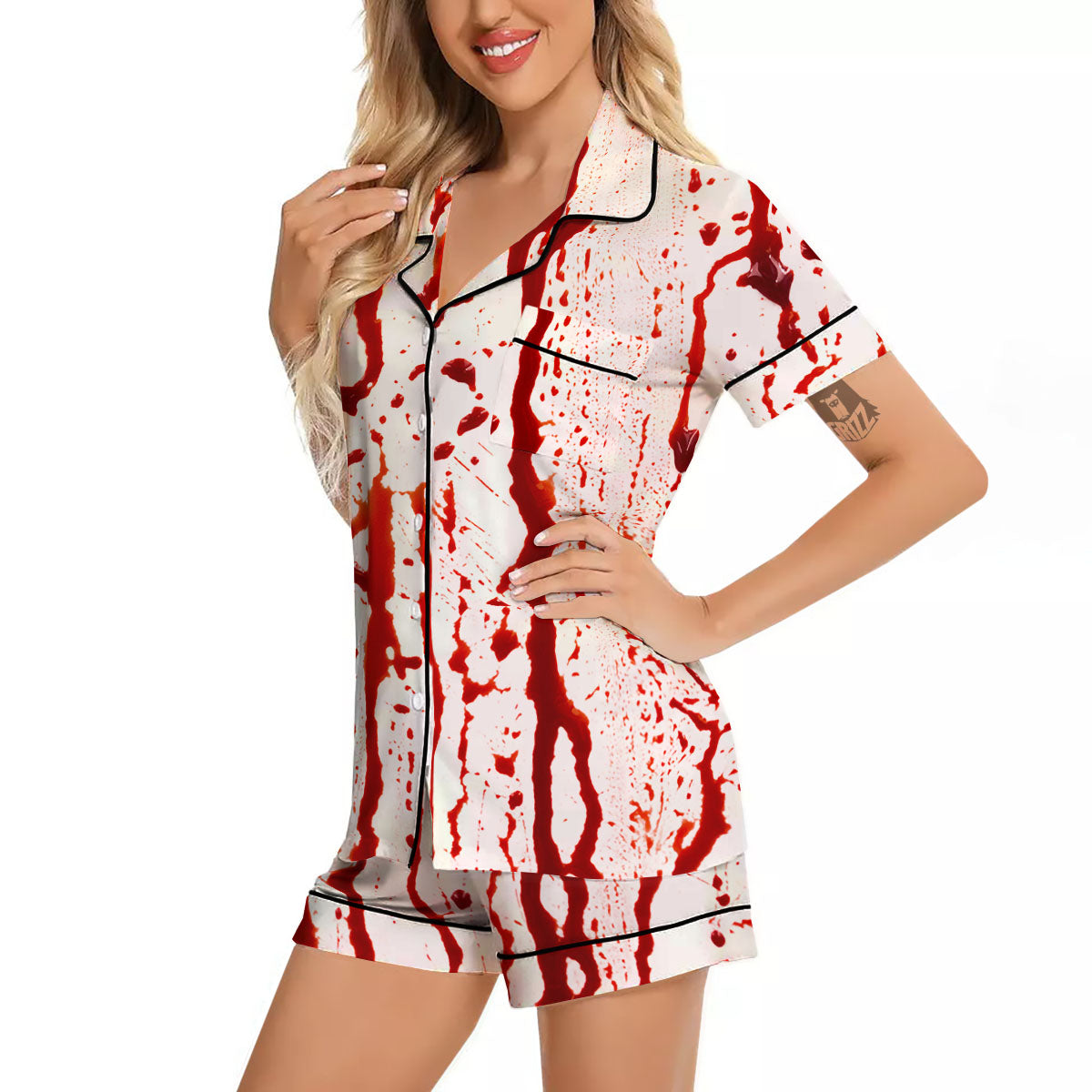 Blood Drip Print Women Silk Pajamas-grizzshop