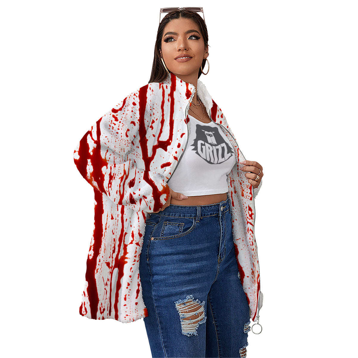 Blood Drip Print Women's Sherpa Jacket-grizzshop