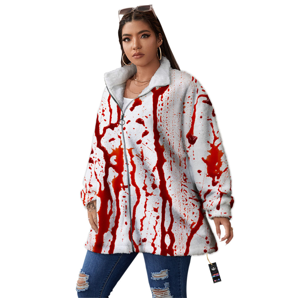 Blood Drip Print Women's Sherpa Jacket-grizzshop