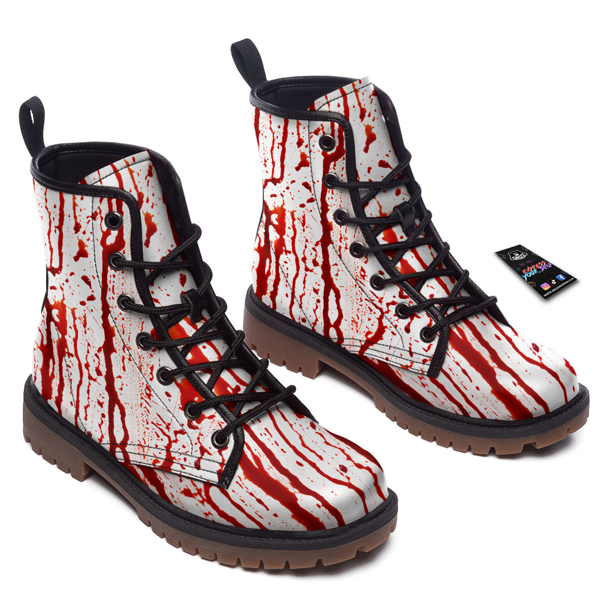 Blood Drip Print Work Boots-grizzshop