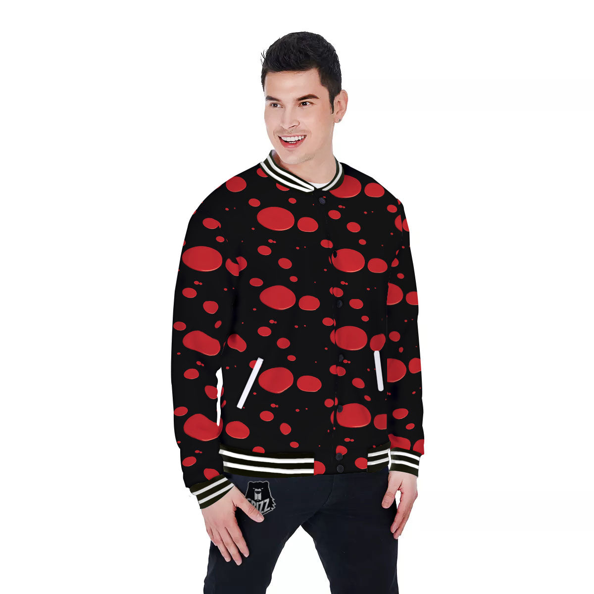 Blood Drop Red Print Pattern Baseball Jacket-grizzshop