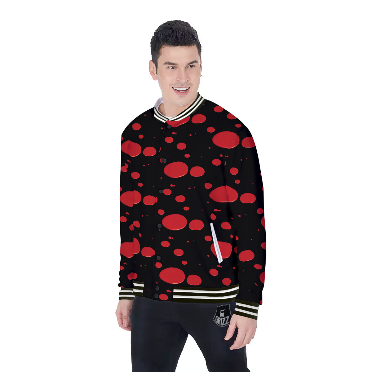 Blood Drop Red Print Pattern Baseball Jacket-grizzshop