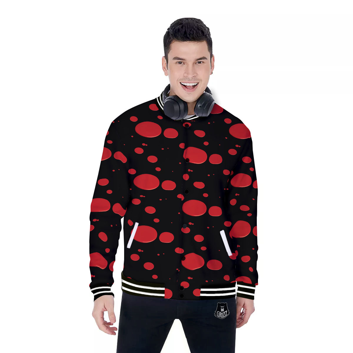 Blood Drop Red Print Pattern Baseball Jacket-grizzshop