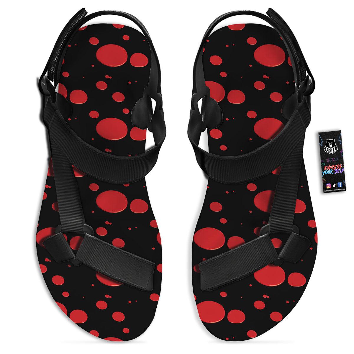 Blood Drop Red Print Pattern Black Open Toe Sandals-grizzshop