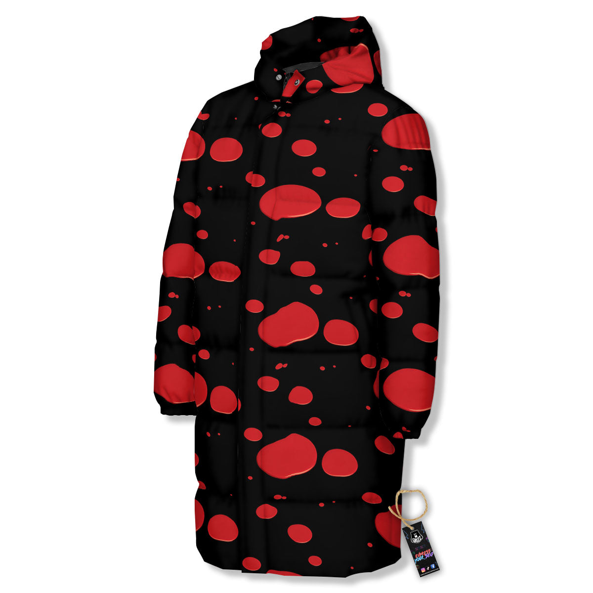 Blood Drop Red Print Pattern Long Down Jacket-grizzshop