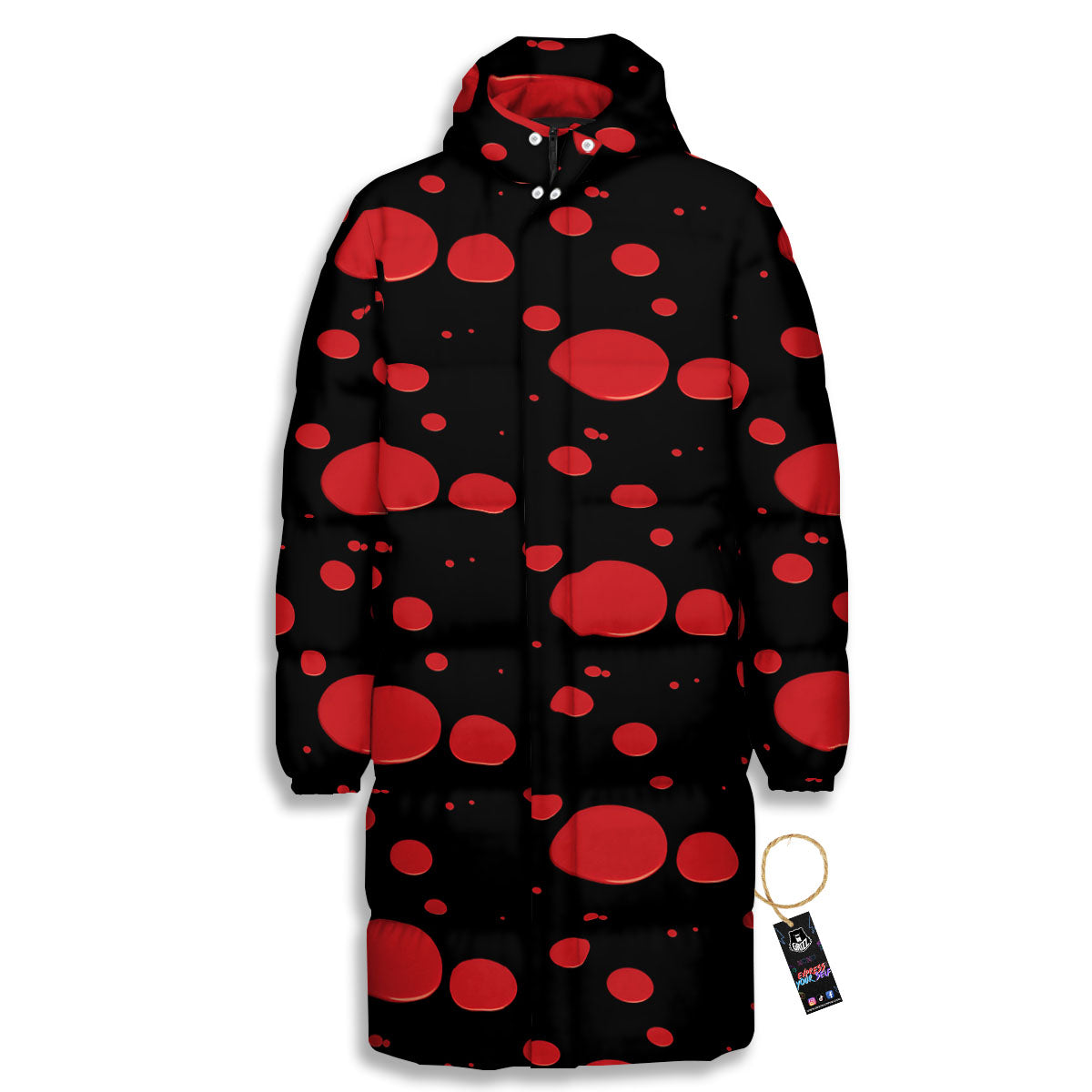 Blood Drop Red Print Pattern Long Down Jacket-grizzshop