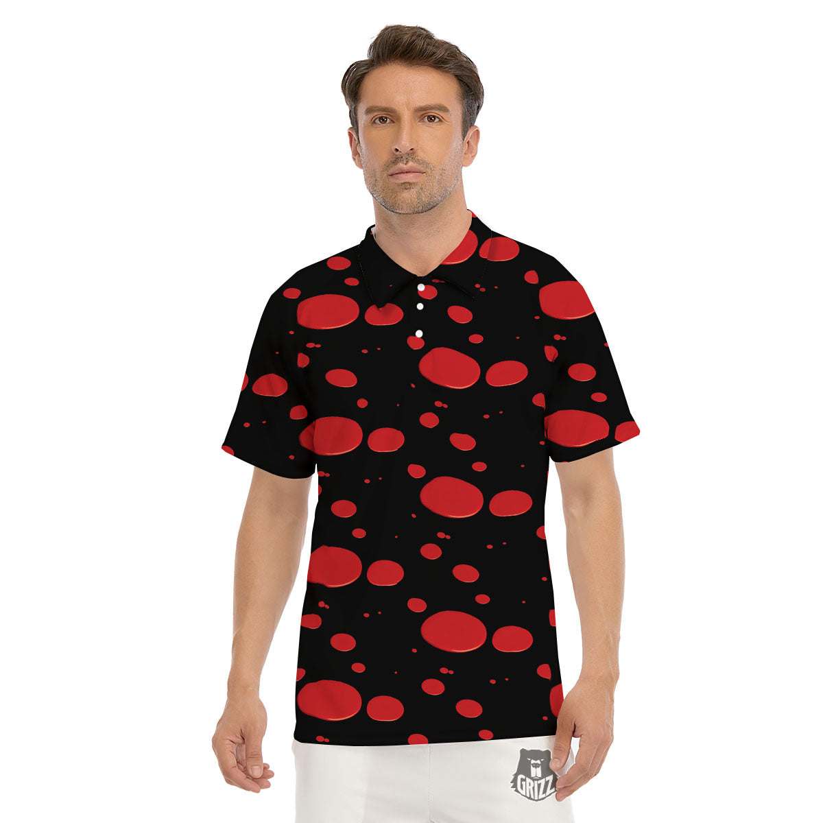 Blood Drop Red Print Pattern Men's Golf Shirts-grizzshop