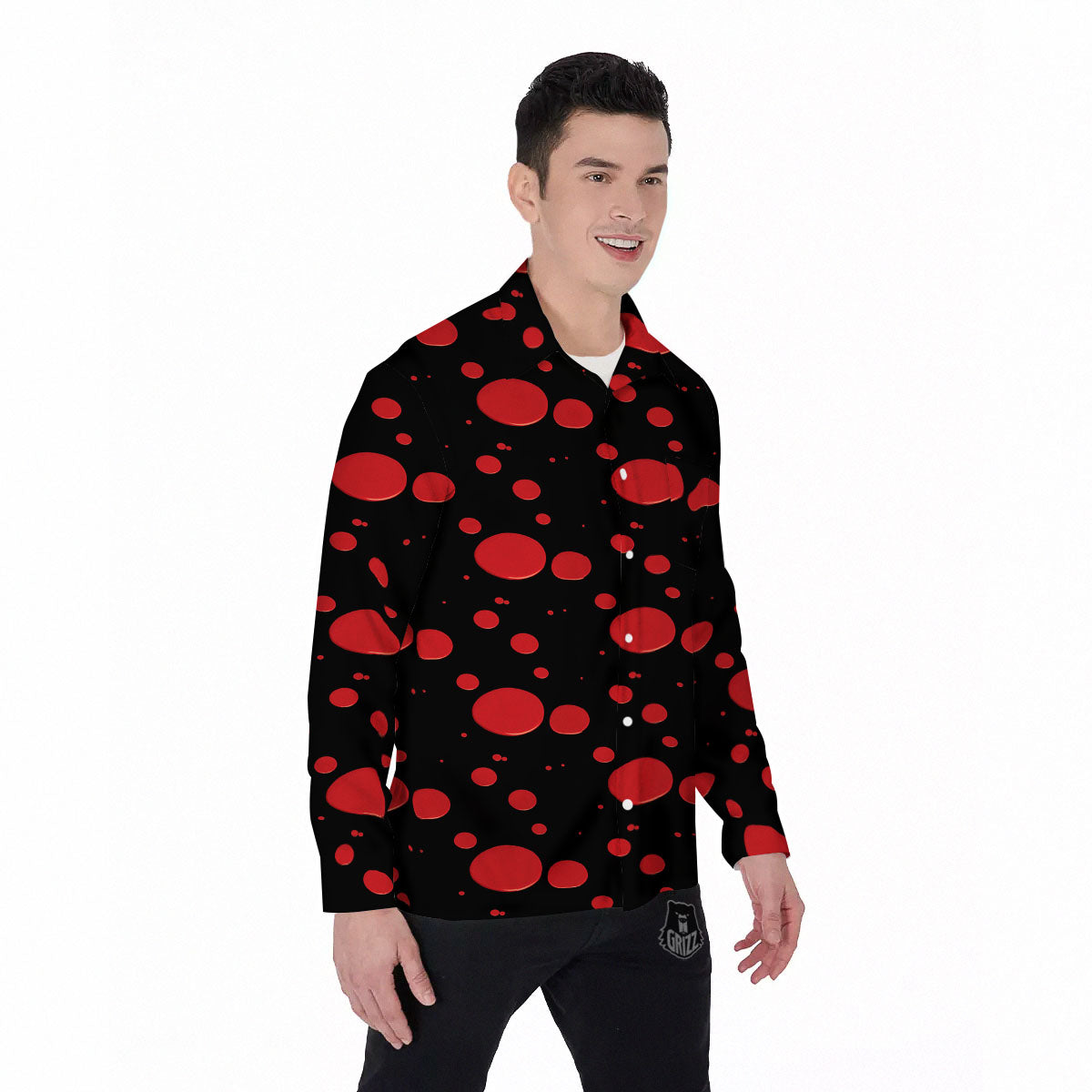 Blood Drop Red Print Pattern Men's Long Sleeve Shirts-grizzshop
