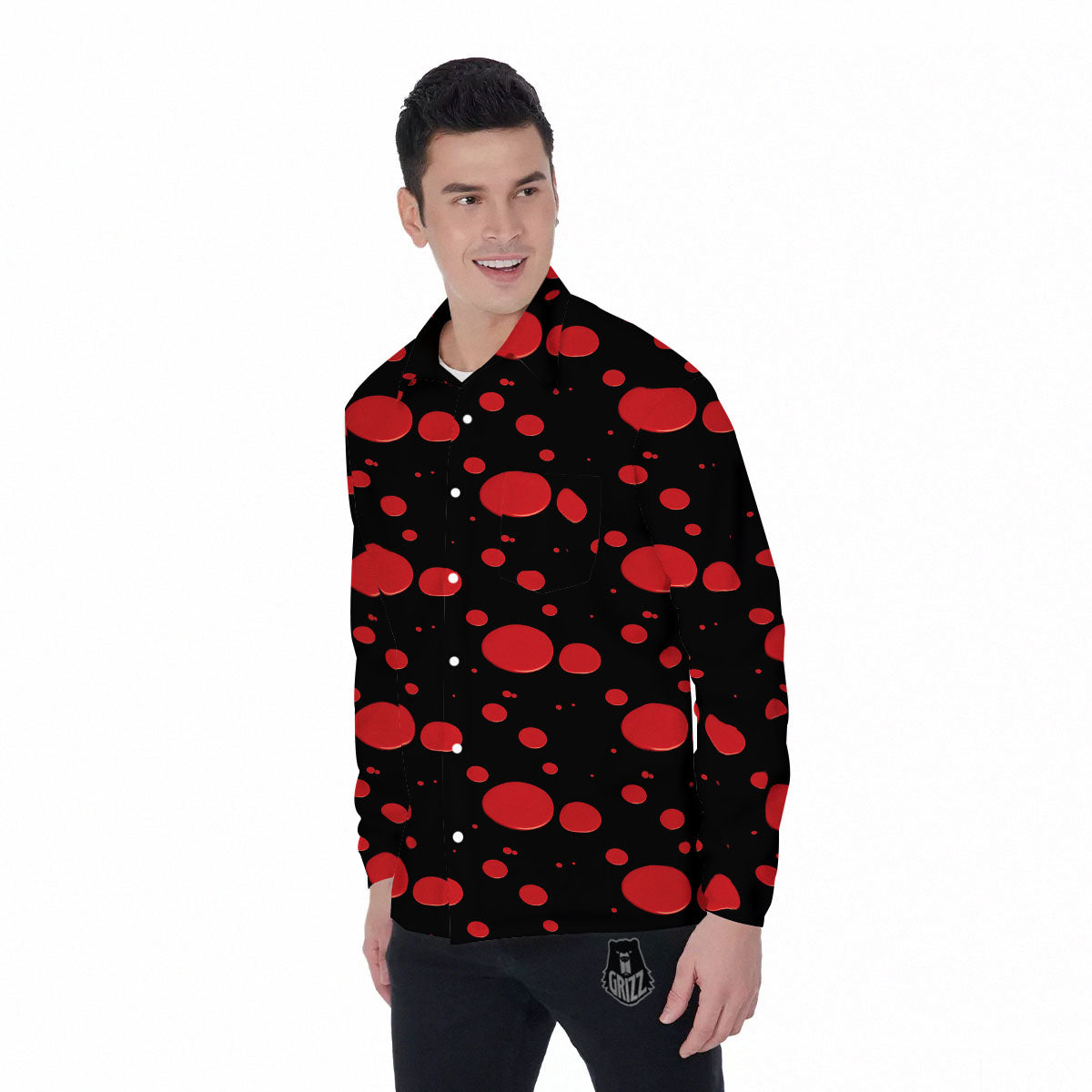Blood Drop Red Print Pattern Men's Long Sleeve Shirts-grizzshop