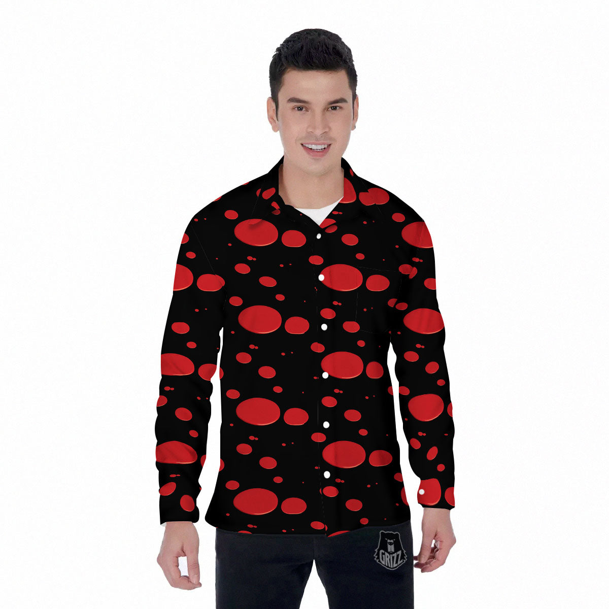 Blood Drop Red Print Pattern Men's Long Sleeve Shirts-grizzshop