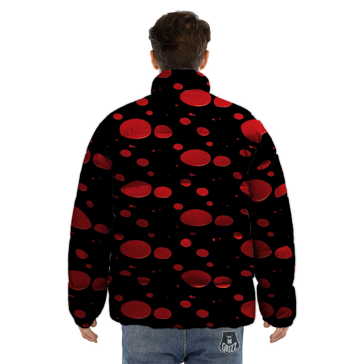 Blood Drop Red Print Pattern Puffer Jacket-grizzshop