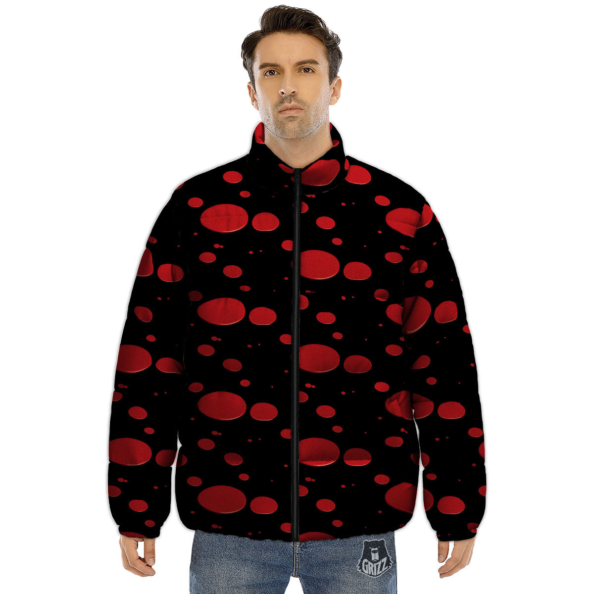 Blood Drop Red Print Pattern Puffer Jacket-grizzshop