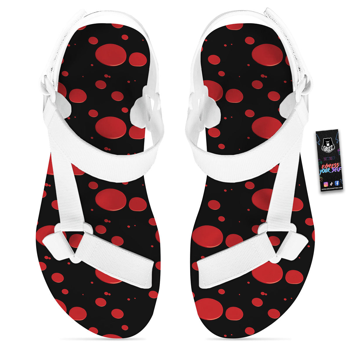 Blood Drop Red Print Pattern White Open Toe Sandals-grizzshop