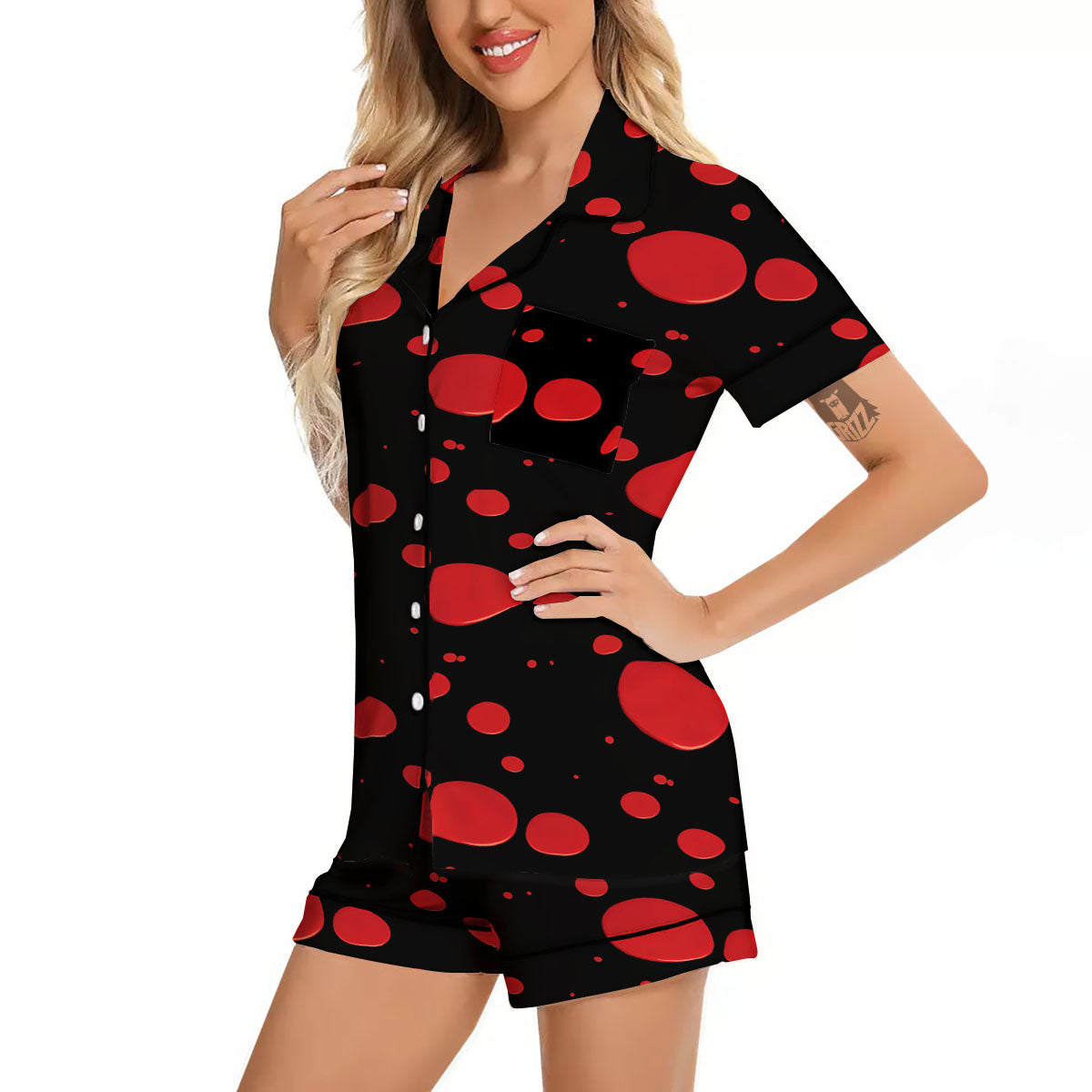 Blood Drop Red Print Pattern Women Silk Pajamas-grizzshop
