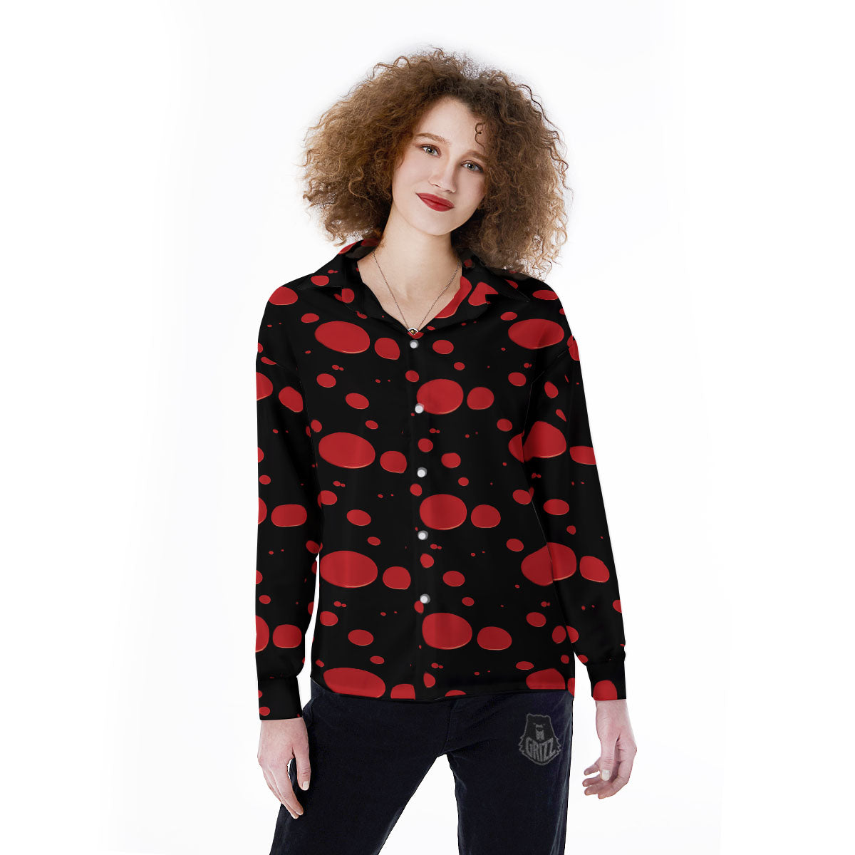 Blood Drop Red Print Pattern Women's Long Sleeve Shirts-grizzshop