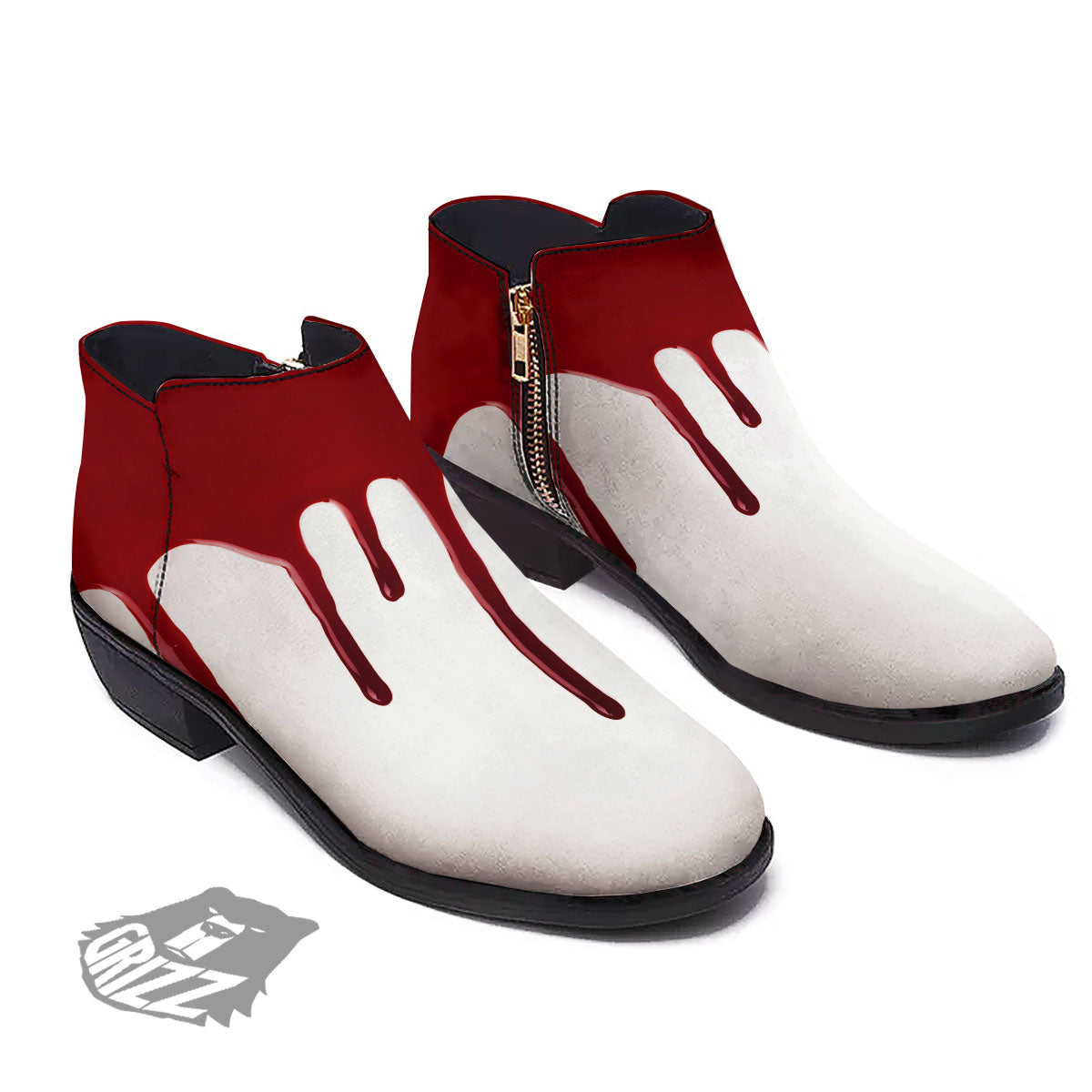 Blood Flowing Red Print Ankle Boots-grizzshop