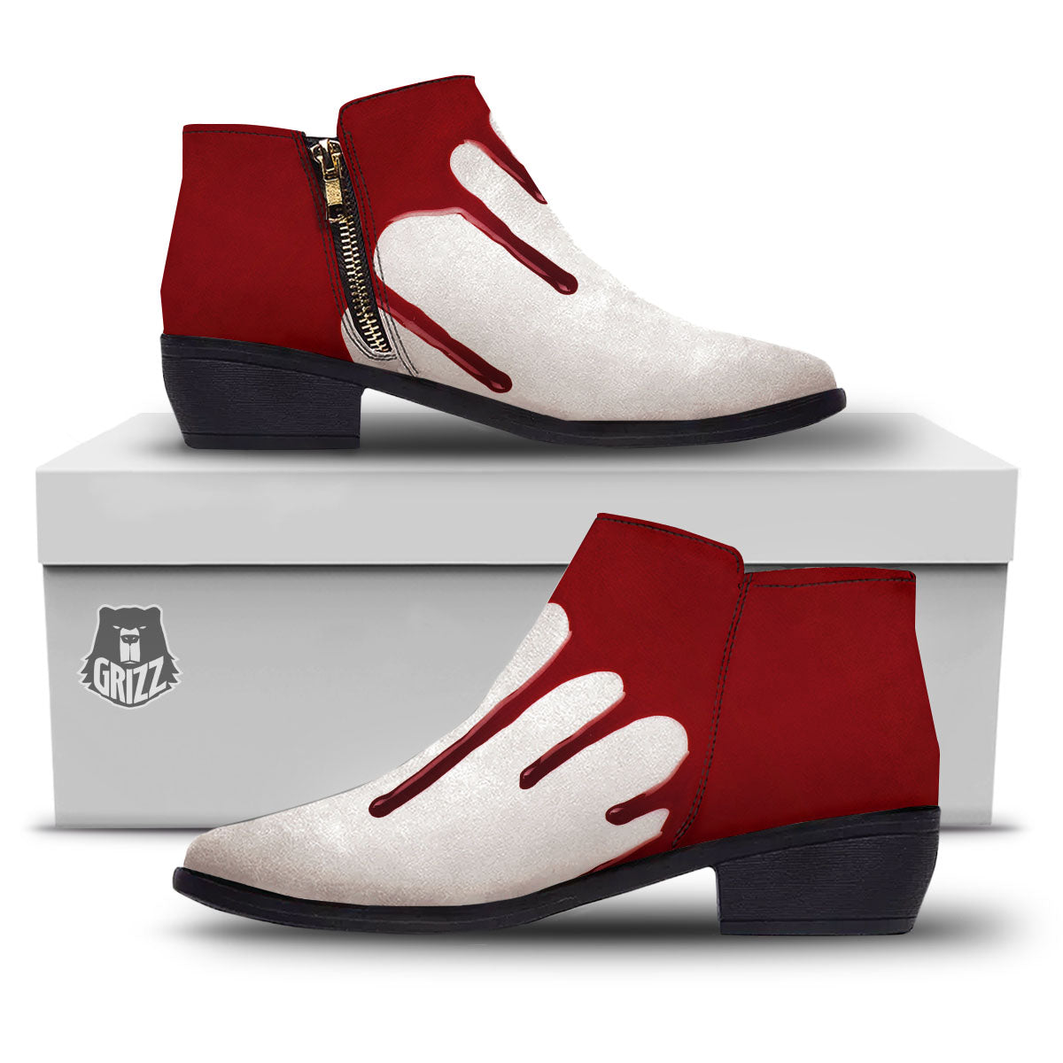 Blood Flowing Red Print Ankle Boots-grizzshop