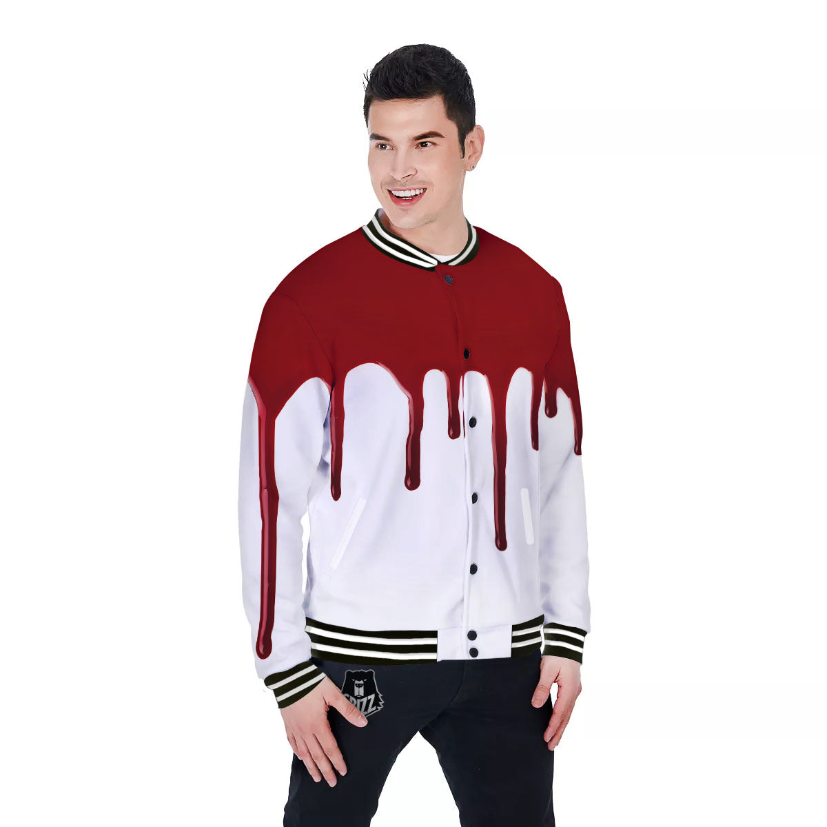 Blood Flowing Red Print Baseball Jacket-grizzshop