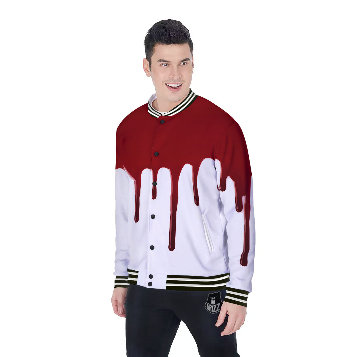 Blood Flowing Red Print Baseball Jacket-grizzshop