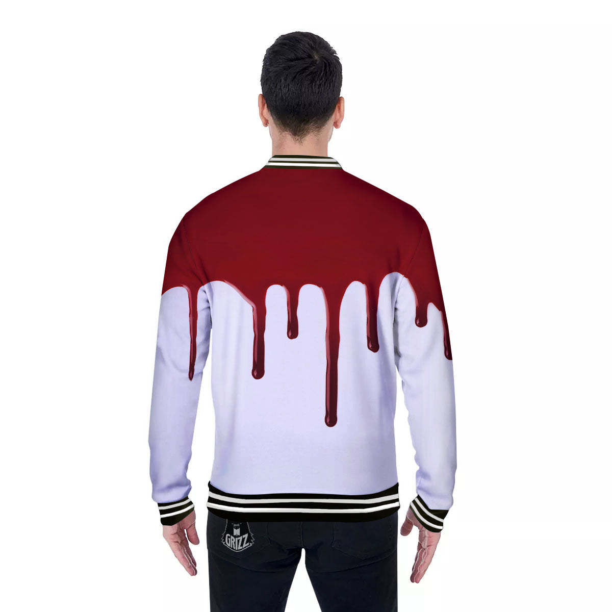 Blood Flowing Red Print Baseball Jacket-grizzshop
