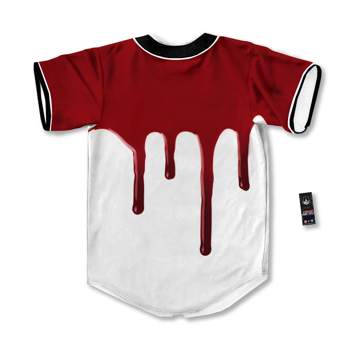 Blood Flowing Red Print Baseball Jersey-grizzshop