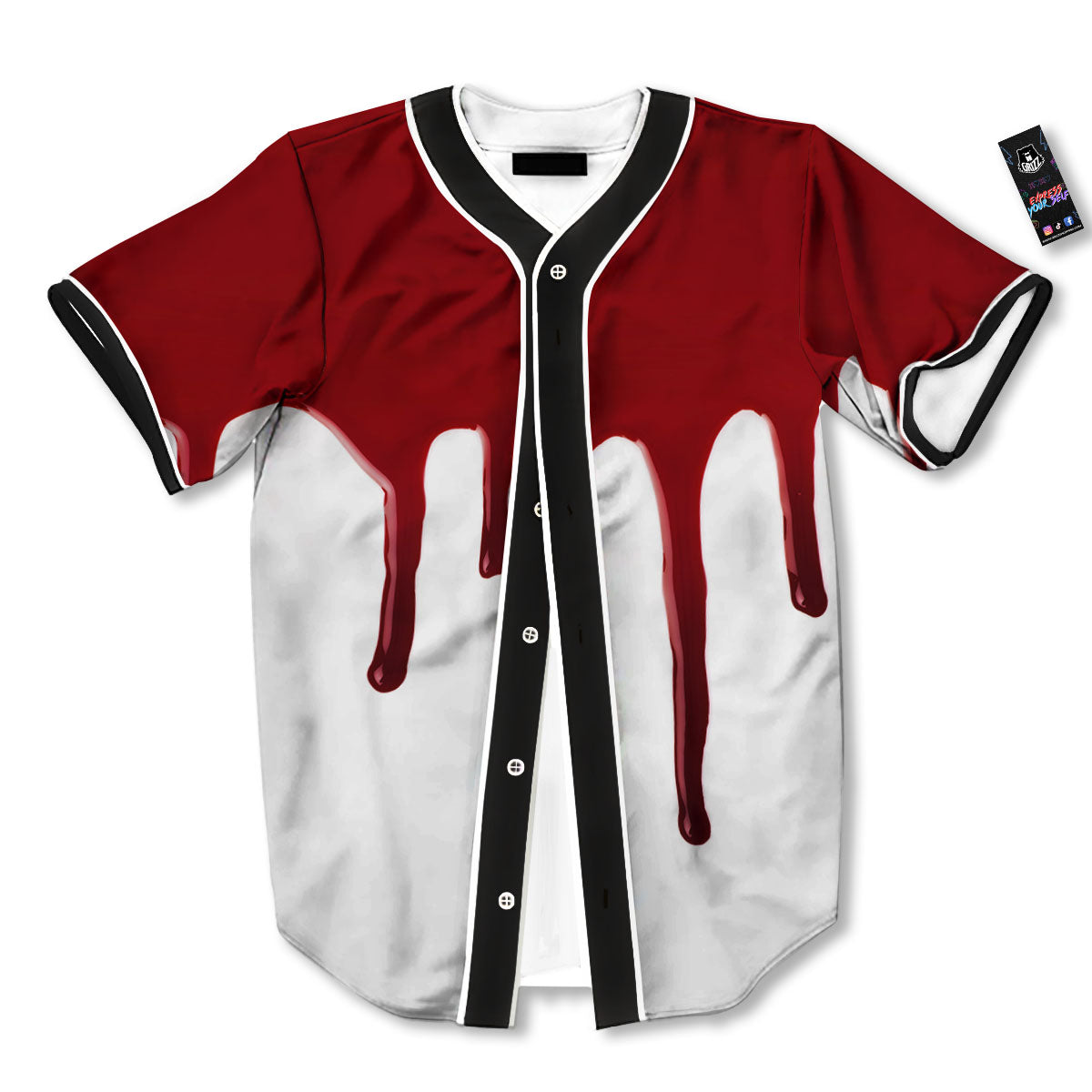 Blood Flowing Red Print Baseball Jersey-grizzshop