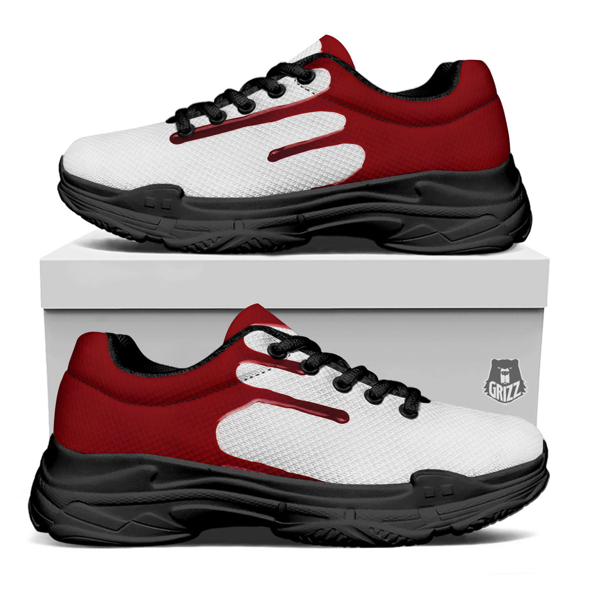 Blood Flowing Red Print Black Chunky Shoes-grizzshop