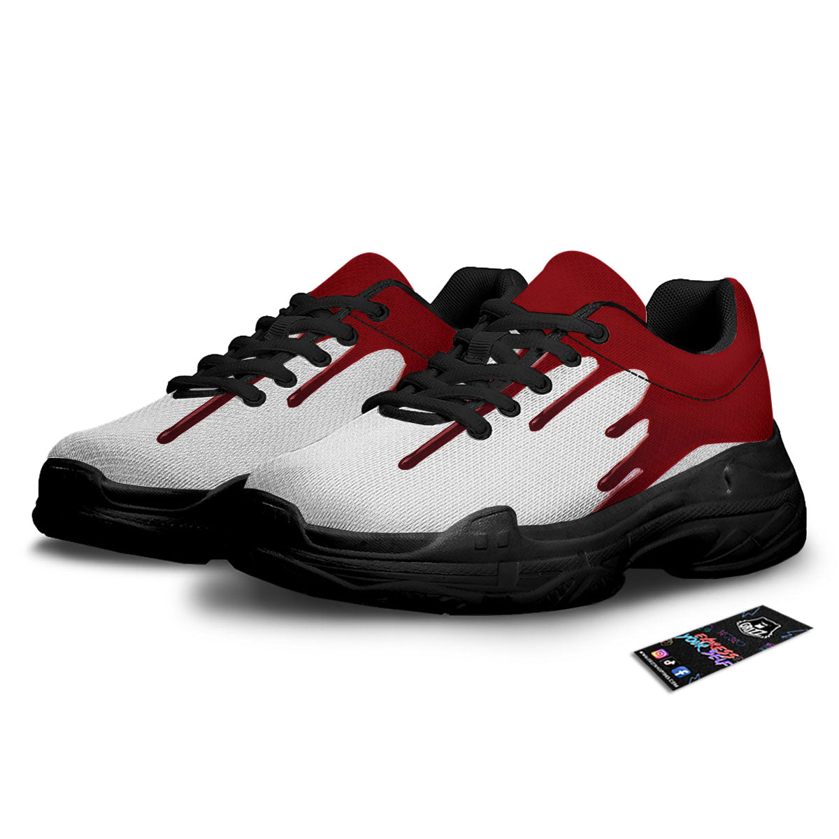 Blood Flowing Red Print Black Chunky Shoes-grizzshop