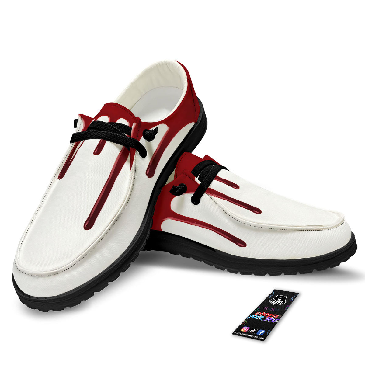 Blood Flowing Red Print Black Loafers-grizzshop