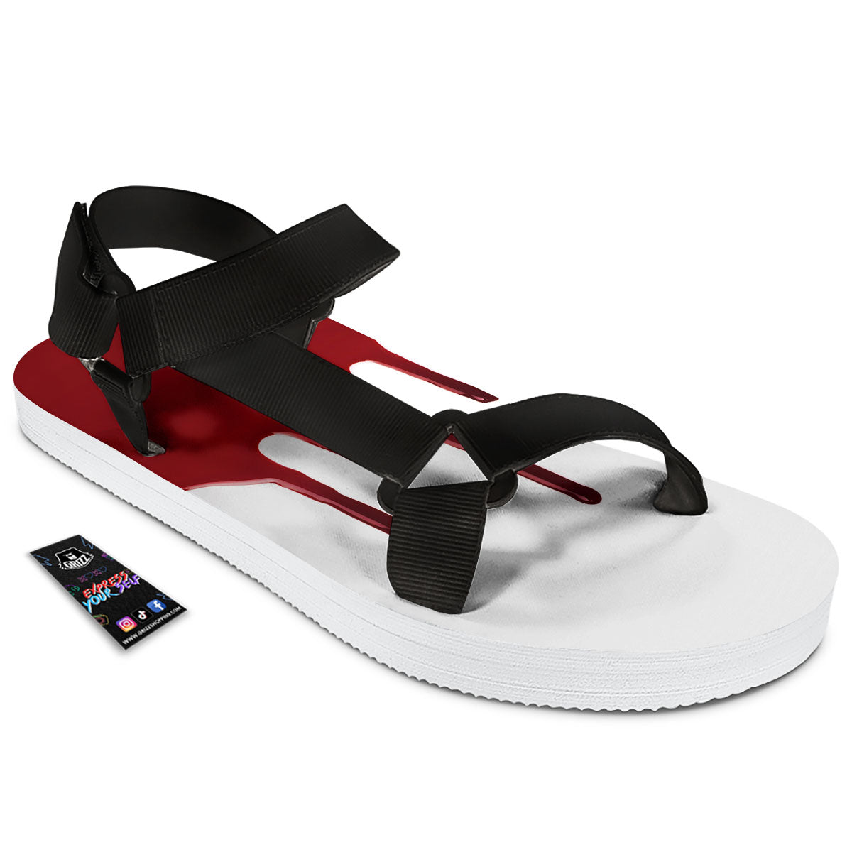 Blood Flowing Red Print Black Open Toe Sandals-grizzshop