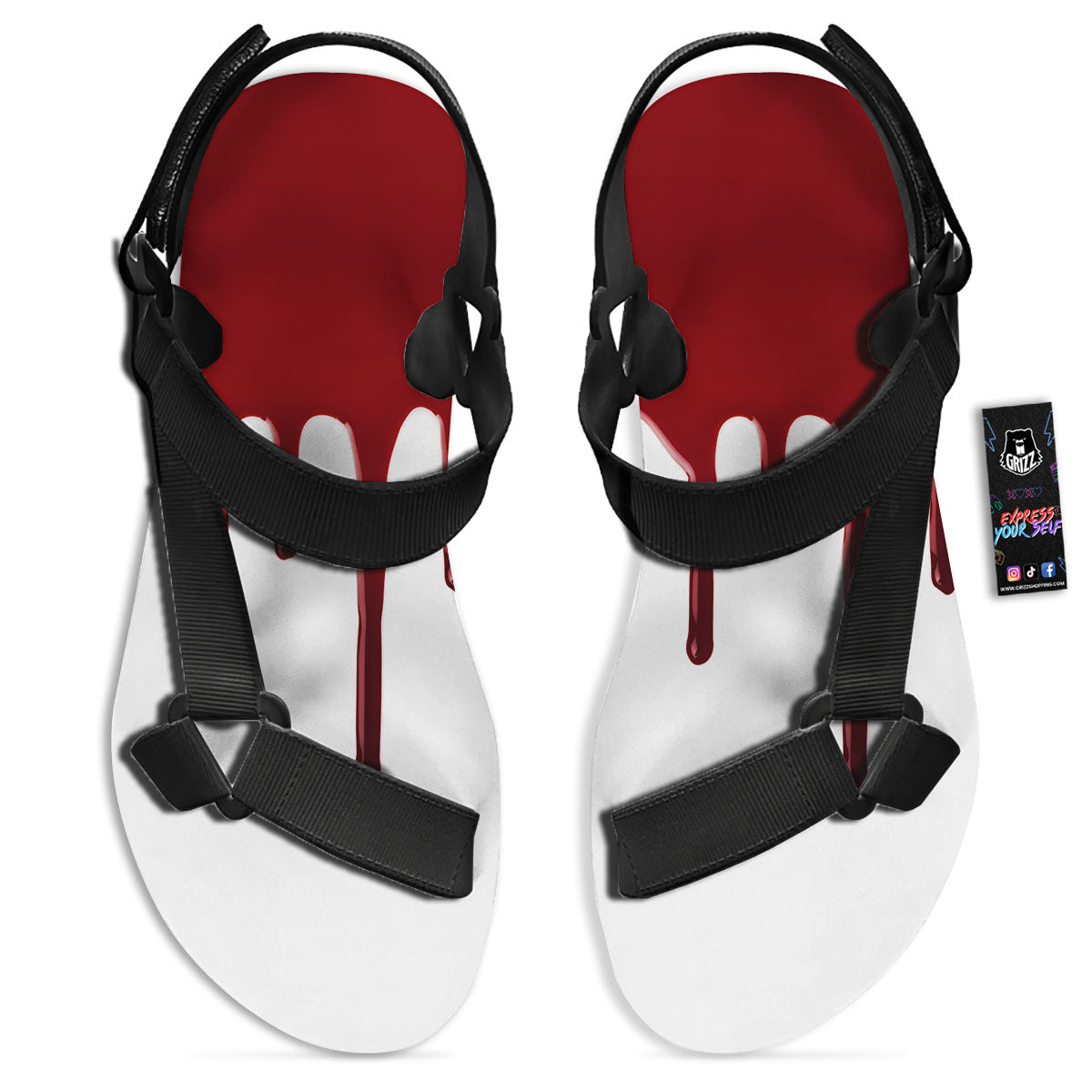 Blood Flowing Red Print Black Open Toe Sandals-grizzshop