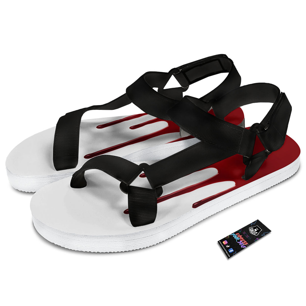 Blood Flowing Red Print Black Open Toe Sandals-grizzshop