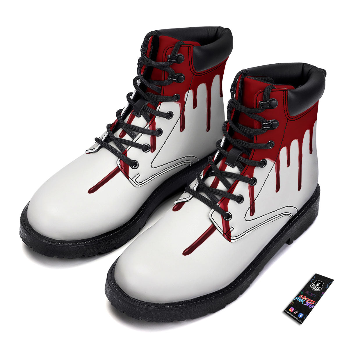 Blood Flowing Red Print Boots-grizzshop