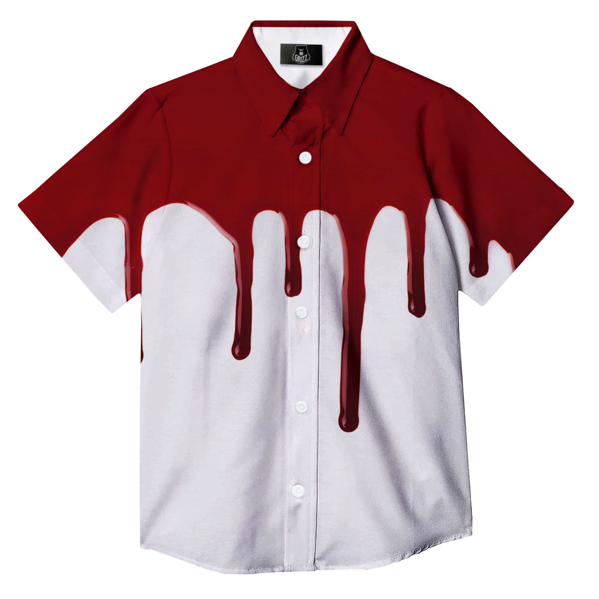 Blood Flowing Red Print Button Up Shirt-grizzshop