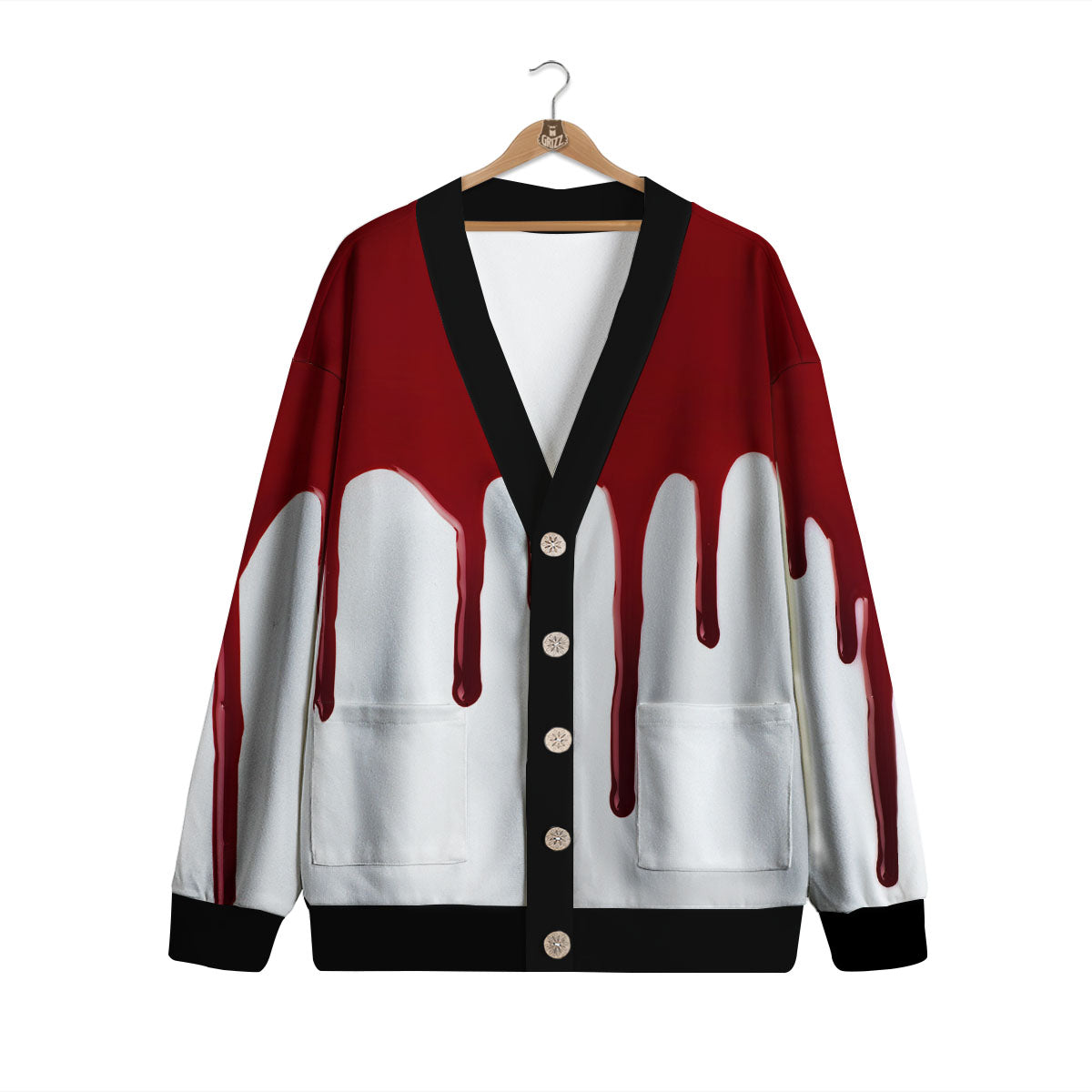 Blood Flowing Red Print Cardigan-grizzshop