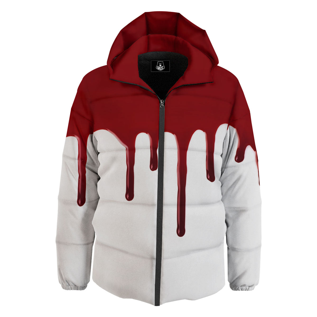 Blood Flowing Red Print Down Jacket-grizzshop