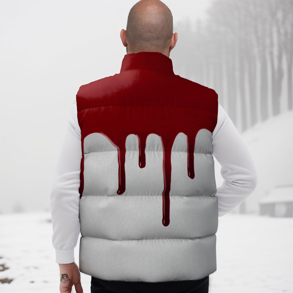 Blood Flowing Red Print Down Vest